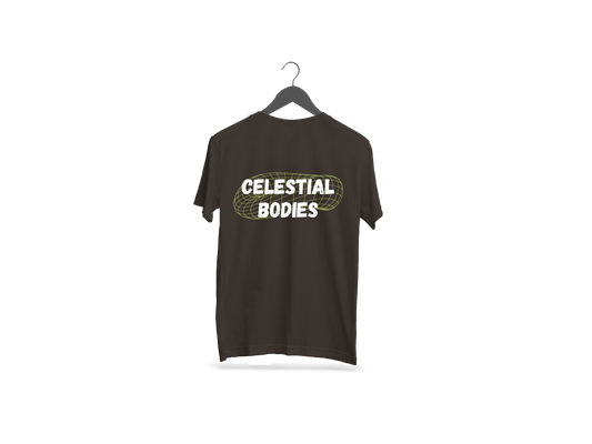 Celestial Bodies Back Printed Black Half Sleeve T-Shirt.