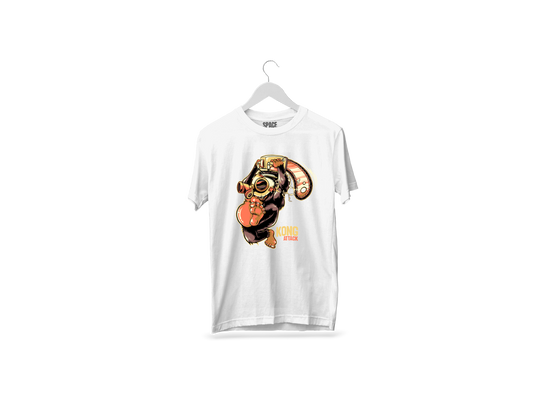 Kong Attack Printed White Half Sleeve Cotton T-Shirt.